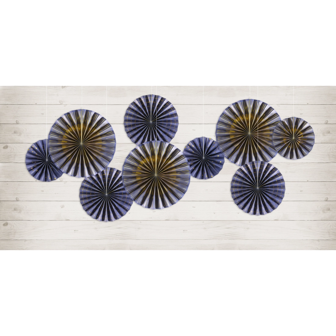 Modre papirnate rozete z zlatim vzorcem, set 4 kosov, 23–40 cm